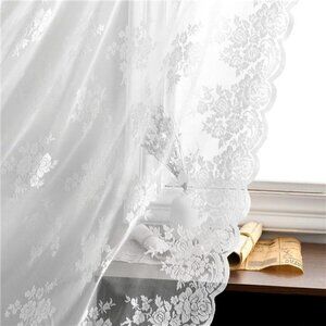Lace Curtains 84 Inches Long - Floral Embroidery Country Lace Sheer Curtains